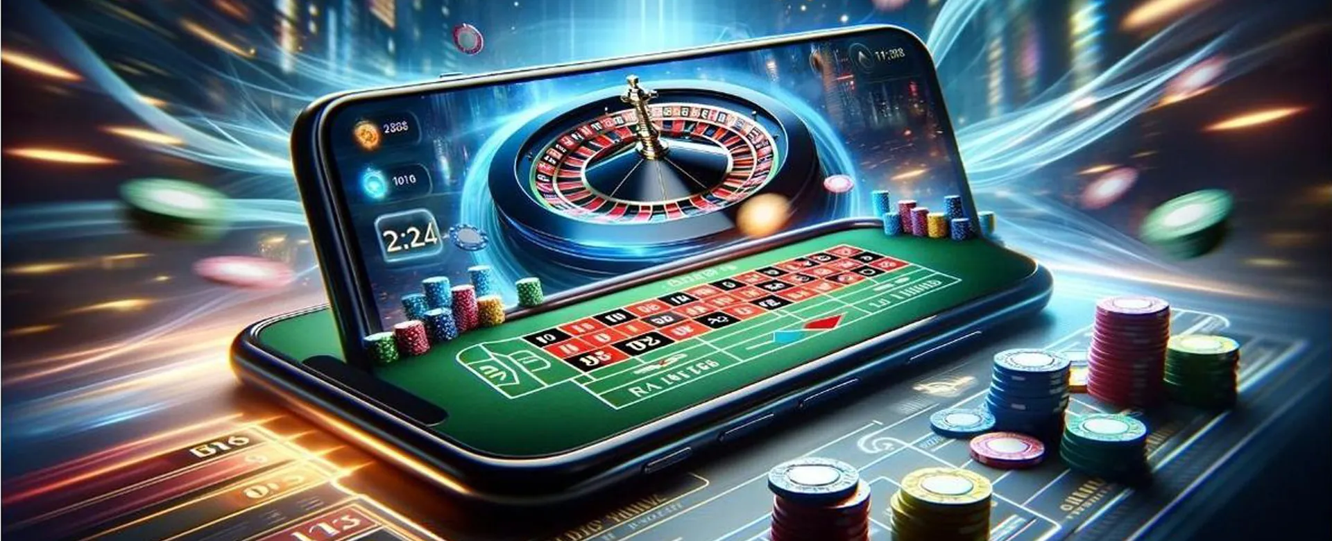 Nustar Poker online casino game table with gold chips and cards